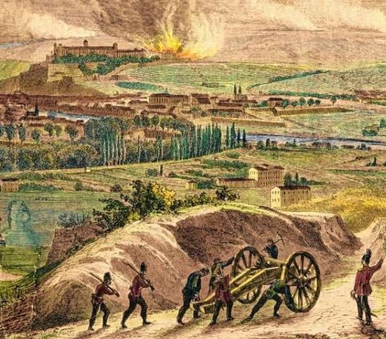 Holzschnitt von der Schlacht um Würzburg 1866.